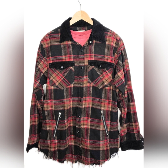 ORO Made In Los Angeles Red Plaid Shirt, Side Zip Pockets, Unisex Xl Wom, MED M - Picture 9 of 13